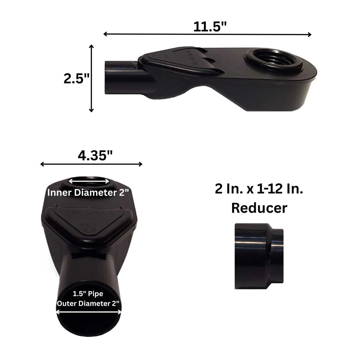 SereneDrains ABS Horizontal Side Discharge Drain Reducer for PVC Base Pipe and P-Trap