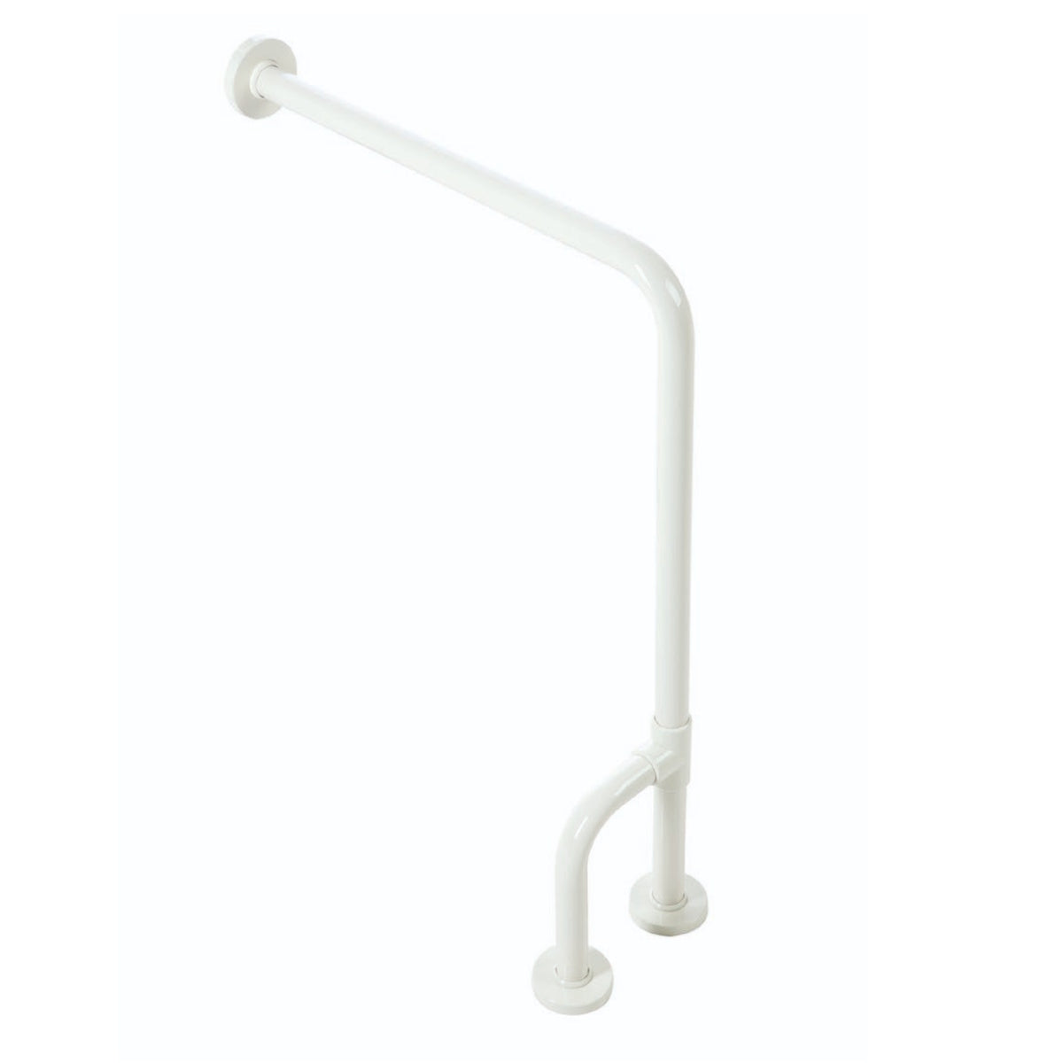 90 Degrees Floor-to-Wall Grab Bar with Reversible Support Leg, White Vinyl-Coated