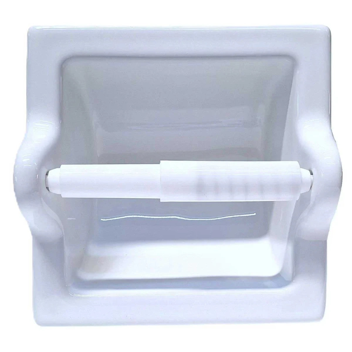 Extra Large White Ceramic Recessed Toilet Paper Holder, 7x7 Inch Bathroom Tissue Roll