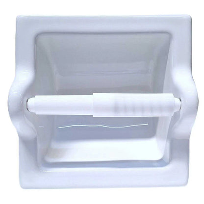 Extra Large White Ceramic Recessed Toilet Paper Holder, 7x7 Inch Bathroom Tissue Roll