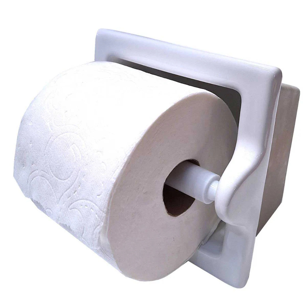 Large Glossy White Ceramic Recessed Toilet Paper Holder, 7x7" Niche Bathroom Tissue Roll by Hartizn