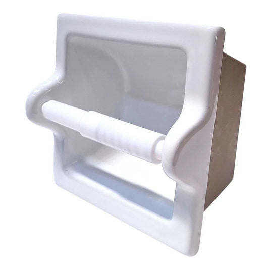 Extra Large Glossy White Ceramic Recessed Toilet Paper Holder, 7x7" Niche Bathroom Tissue Roll by Hartizn