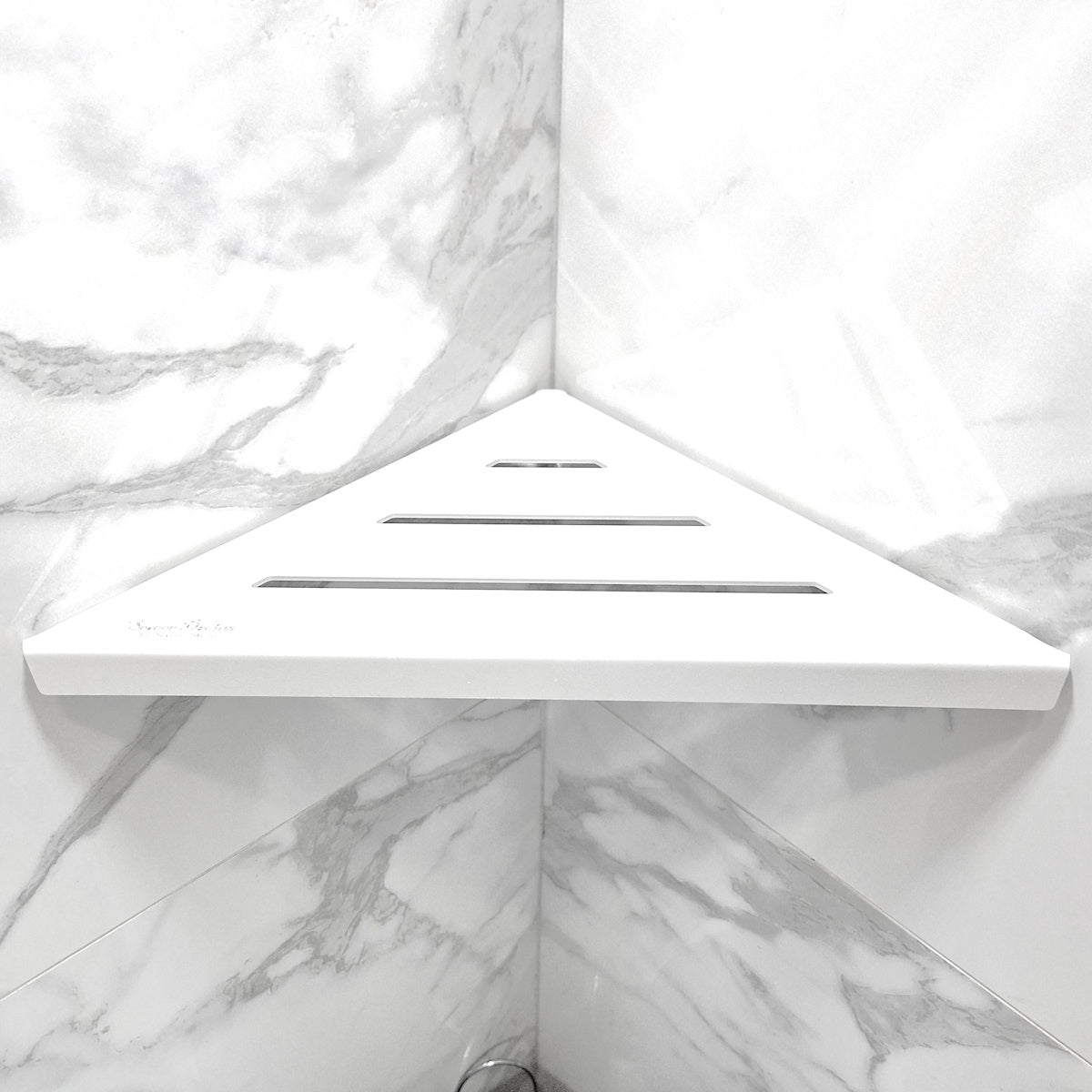 White Corner Shower Shelves, 9 Inch Triangle Wall Mounted Shower Shelf
