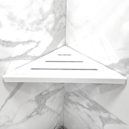 White Corner Shower Shelves, 9 Inch Triangle Wall Mounted Shower Shelf