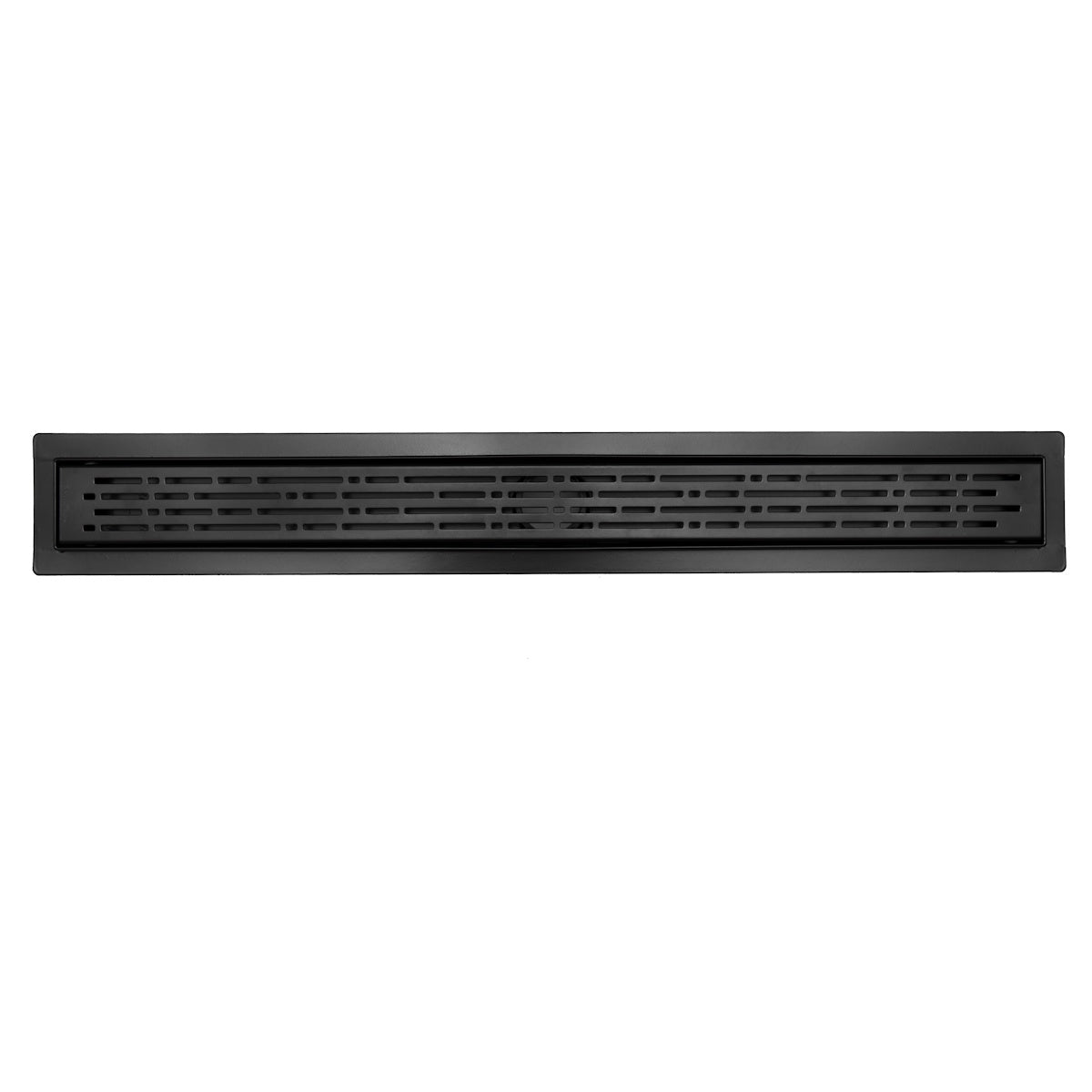 Matte Black Linear Drain for Curbless Shower with Hair Trap and Flange Base, SereneDrains