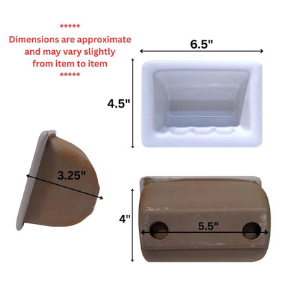 SereneDrains Porcelain Recessed Soap Dish for Shower, Wall-Mount White Glossy 6x4 Soap Holder