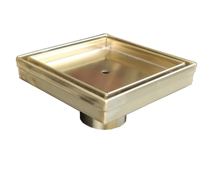 Satin Gold Tile Insert Square Shower Drain 5 Inch, SereneDrains