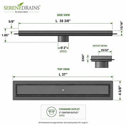 30" Linear Shower Drain in Oil Rubbed Bronze, Tile Insert Grate | SereneDrains