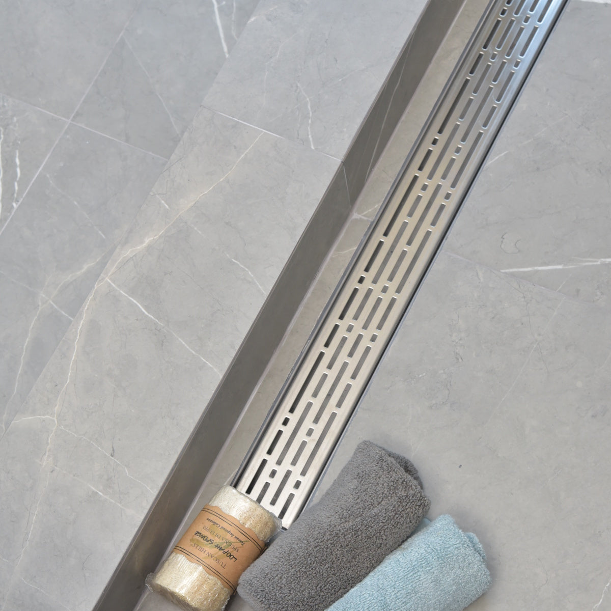 SereneDrains 16 Inch Linear Shower Drain – Polished Stainless Steel, Broken Lane Design