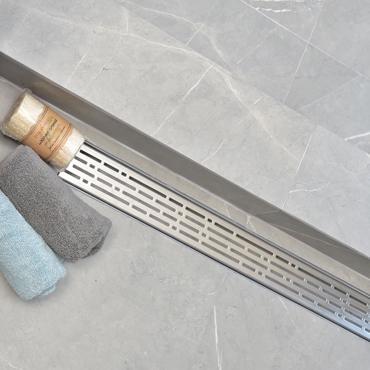 SereneDrains 16 Inch Linear Shower Drain – Polished Stainless Steel, Broken Lane Design