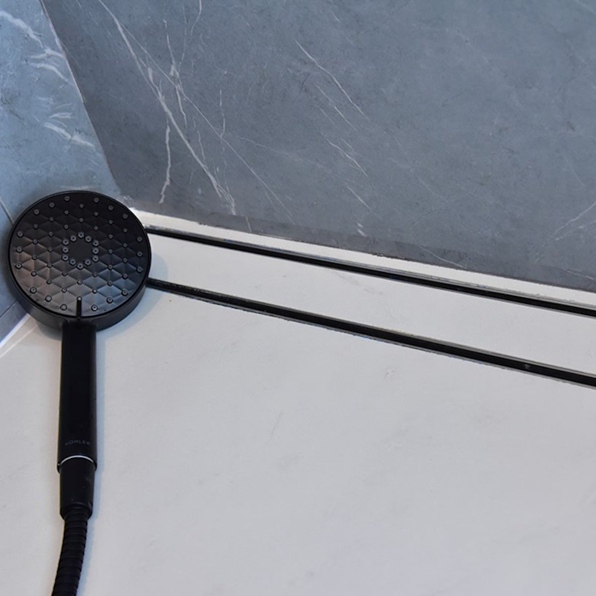 Matte Black Tile Insert Linear Shower Drain Kit with Hair Trap and Flange Base