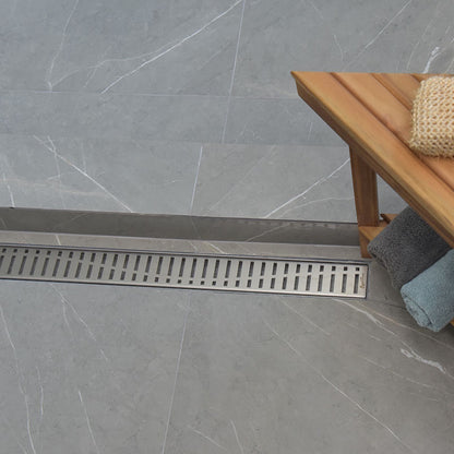 16" Linear Shower Drain, Brushed Stainless Steel, Wind Design – SereneDrains