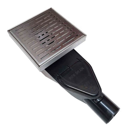 ABS Horizontal Side Discharge Drain Reducer for PVC Base Pipe and P-Trap, with 6 Inch Brushed Square Shower Drain