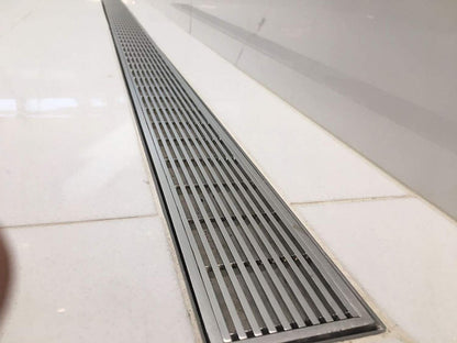 16 Inch Brushed Linear Shower Drain in Wedge Design by SereneDrains