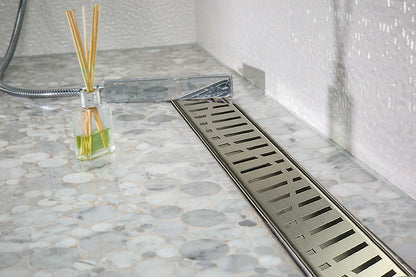 SereneDrains Linear Shower Drain with Hair Trap Set Wind Design