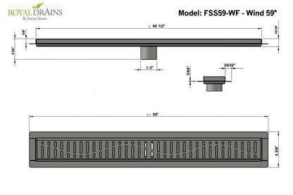 SereneDrains Linear Shower Drain with Hair Trap Set Wind Design