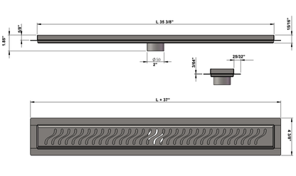 35 Inch Linear Shower Drain Ocean Wave Design by SereneDrains