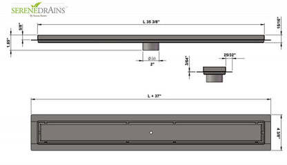 35 Inch Matte Black Tile Insert Linear Shower Drain by SereneDrains