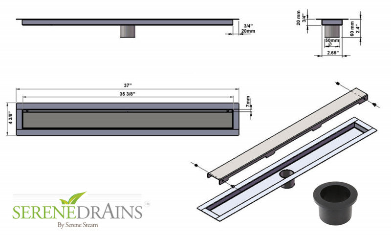 35 Inch Invisible Linear Shower Drain by SereneDrains