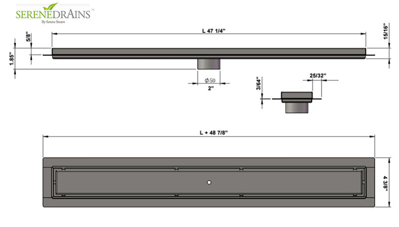 47 Inch Tile Insert Linear Shower Drain by SereneDrains