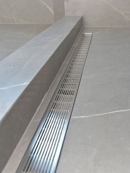 16 Inch Brushed Linear Shower Drain in Wedge Design by SereneDrains