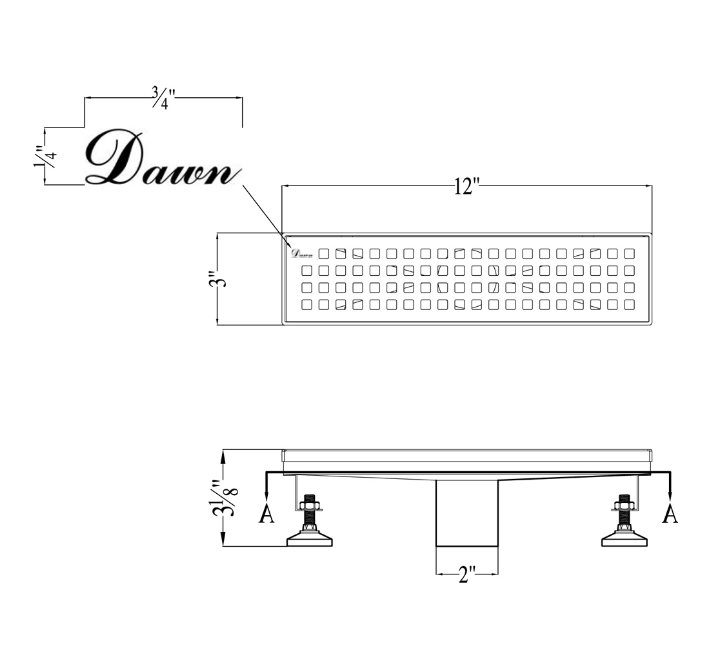 24 Inch Linear Drain with Adjustable Feet, Luxury Polished Finish Drain, Dawn USA LBE240304