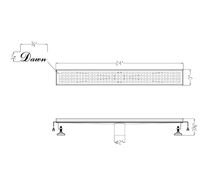 12 Inch Linear Drain with Adjustable Leveling Feet, Dawn USA Brisbane River Series