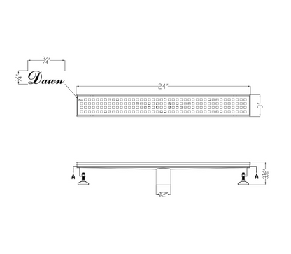 12 Inch Linear Drain with Adjustable Leveling Feet, Dawn USA Brisbane River Series