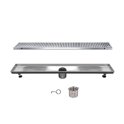 24 Inch Linear Drain with Adjustable Feet, Luxury Polished Finish Drain, Dawn USA LBE240304