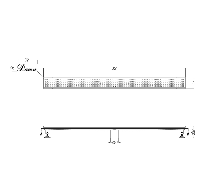 Dawn® 47 Inch Shower Linear Drain, Brisbane River Series, Polished Satin Finish