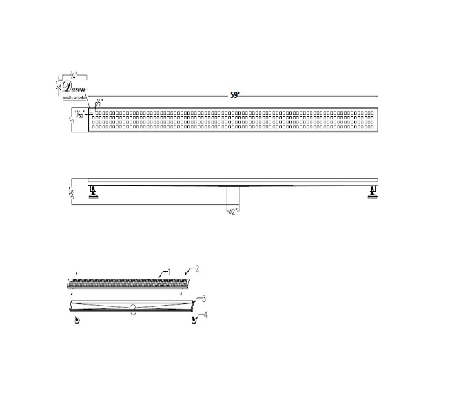 Dawn® 47 Inch Shower Linear Drain, Brisbane River Series, Polished Satin Finish