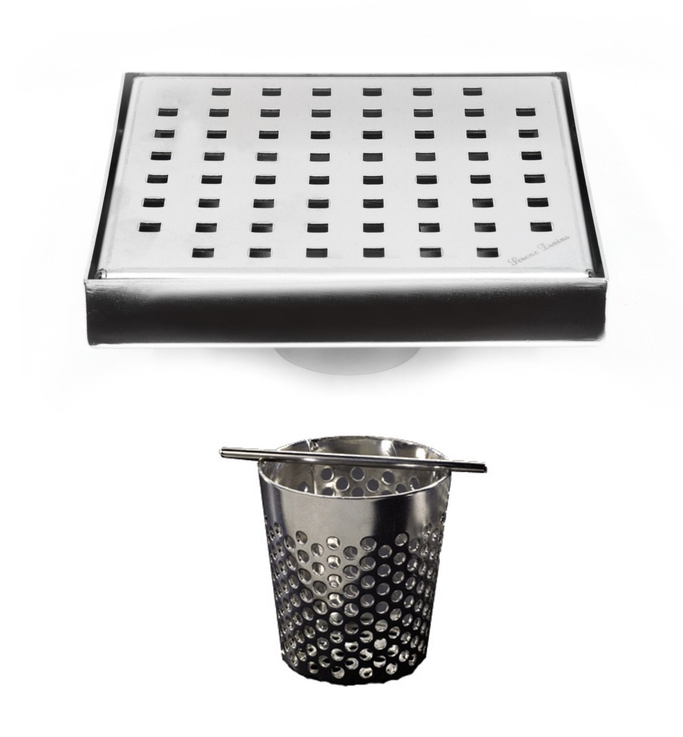 6 Inch Polished Stainless Steel Square Shower Drain with Hair Trap Set (2 Designs)