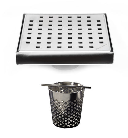 6 Inch Polished Stainless Steel Square Shower Drain with Hair Trap Set (2 Designs)