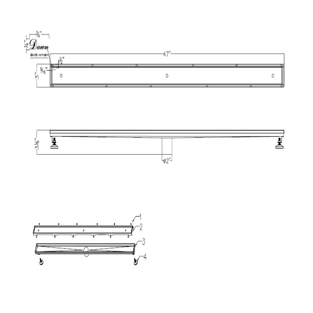 36 Inch Tile Insert Linear Shower Drain with Adjustable Leveling Feet