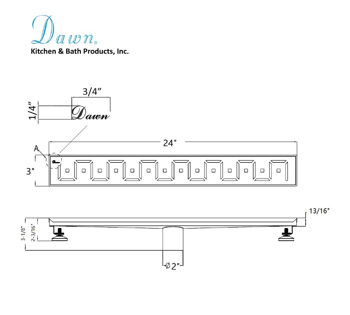 Dawn® 32 Inch Linear Shower Drain, Congo-Chambeshi River Series, Polished Satin Finish