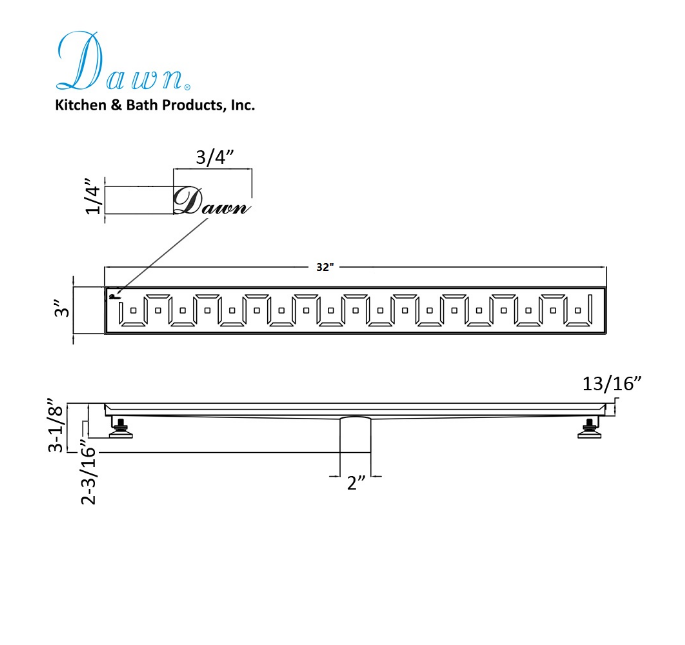 24 Inch Linear Drain with Adjustable Feet, Luxury Polished Finish Drain, Dawn USA LCI240304