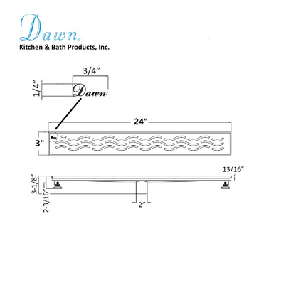 24 Inch Linear Drain with Adjustable Feet, Luxury Polished Finish Drain, Dawn USA LHG240304