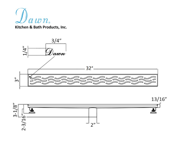 24 Inch Linear Drain with Adjustable Feet, Luxury Polished Finish Drain, Dawn USA LHG240304