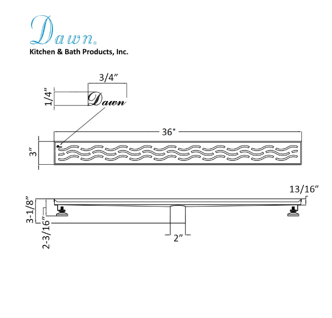 Dawn® 47 Inch Linear Shower Drain, Heilongjiang Series, Polished Satin Finish