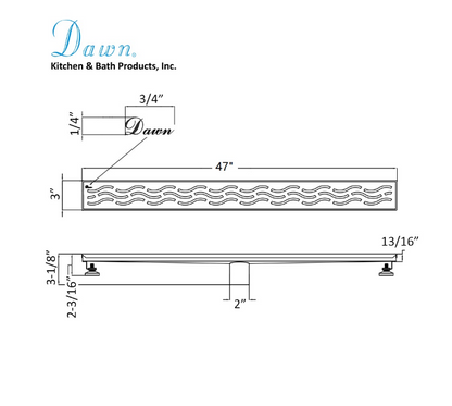 Dawn® 47 Inch Linear Shower Drain, Heilongjiang Series, Polished Satin Finish