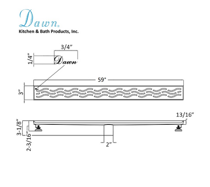 24 Inch Linear Drain with Adjustable Feet, Luxury Polished Finish Drain, Dawn USA LHG240304