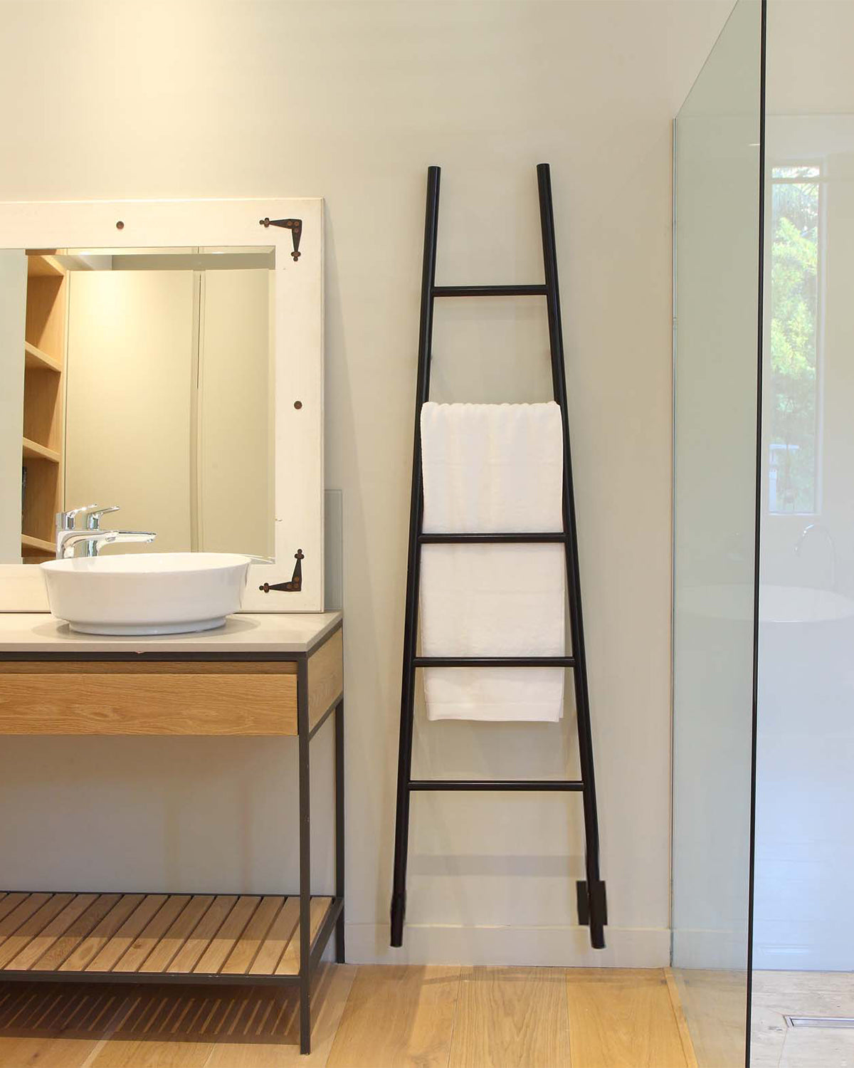 Amba Jeeves A Ladder Matte Black Towel Warmer, Hardwired, 5 Bars, W 21" H 75"