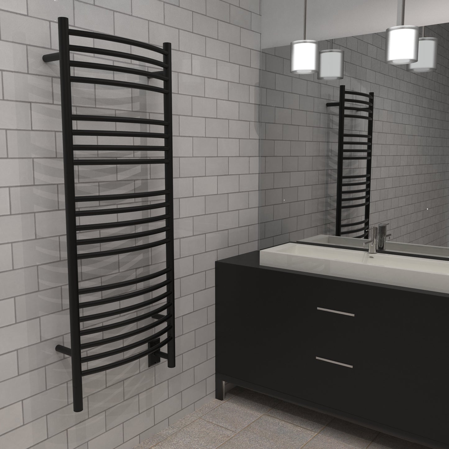 Amba Jeeves D Curved Matte Black Towel Warmer, Hardwired, 20 Bars, W 21" H 53"