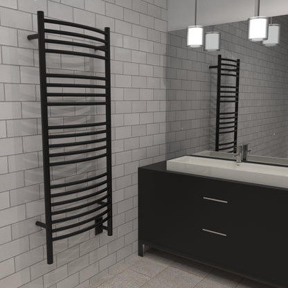 Amba Jeeves D Curved Matte Black Towel Warmer, Hardwired, 20 Bars, W 21" H 53"