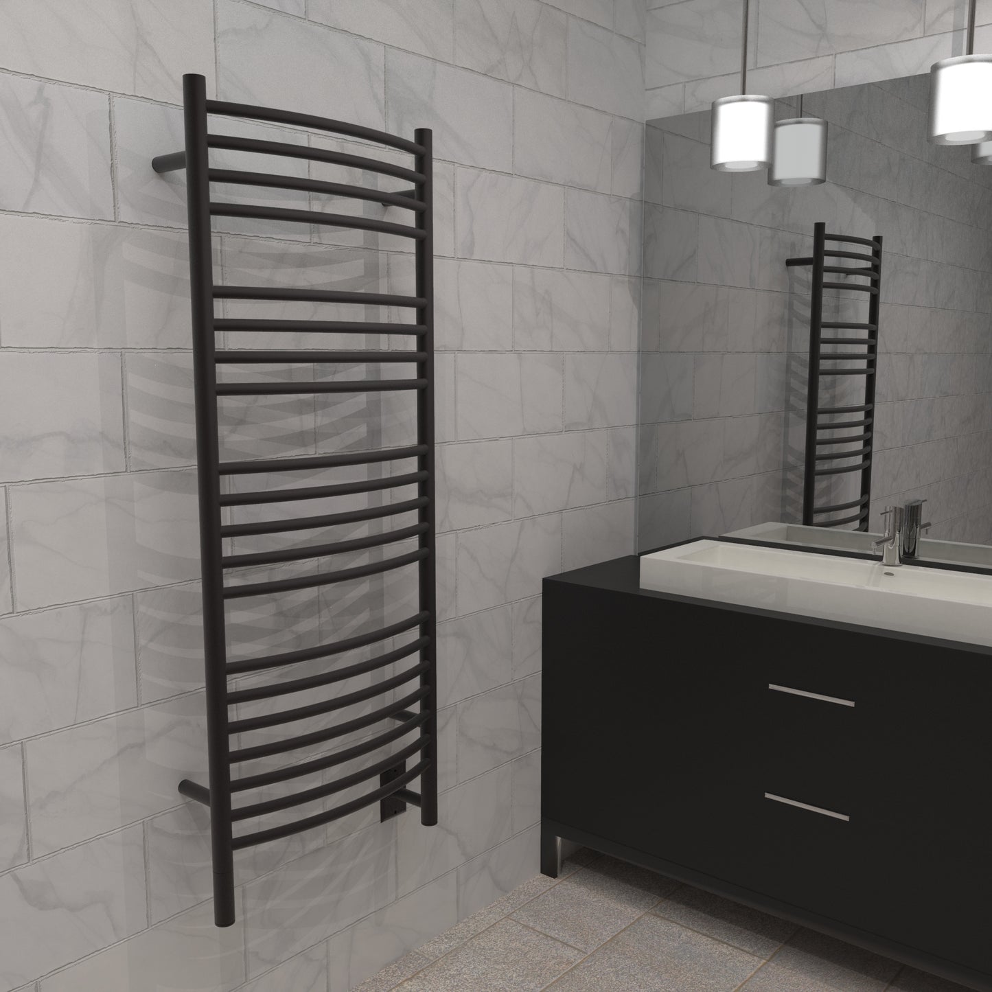 Amba Jeeves D Curved Oil Rubbed Bronze Towel Warmer, Hardwired, 20 Bars, W 21" H 53"