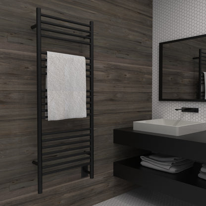 Amba Jeeves D Straight Matte Black Towel Warmer, Hardwired, 20 Bars, W 21" H 53"