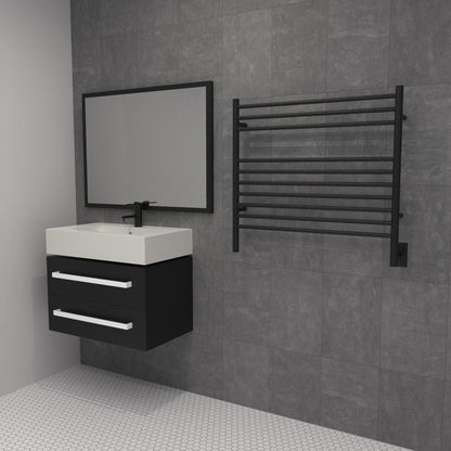 Amba Jeeves K Straight Matte Black Towel Warmer, Hardwired, 10 Bars, W 30" H 27"