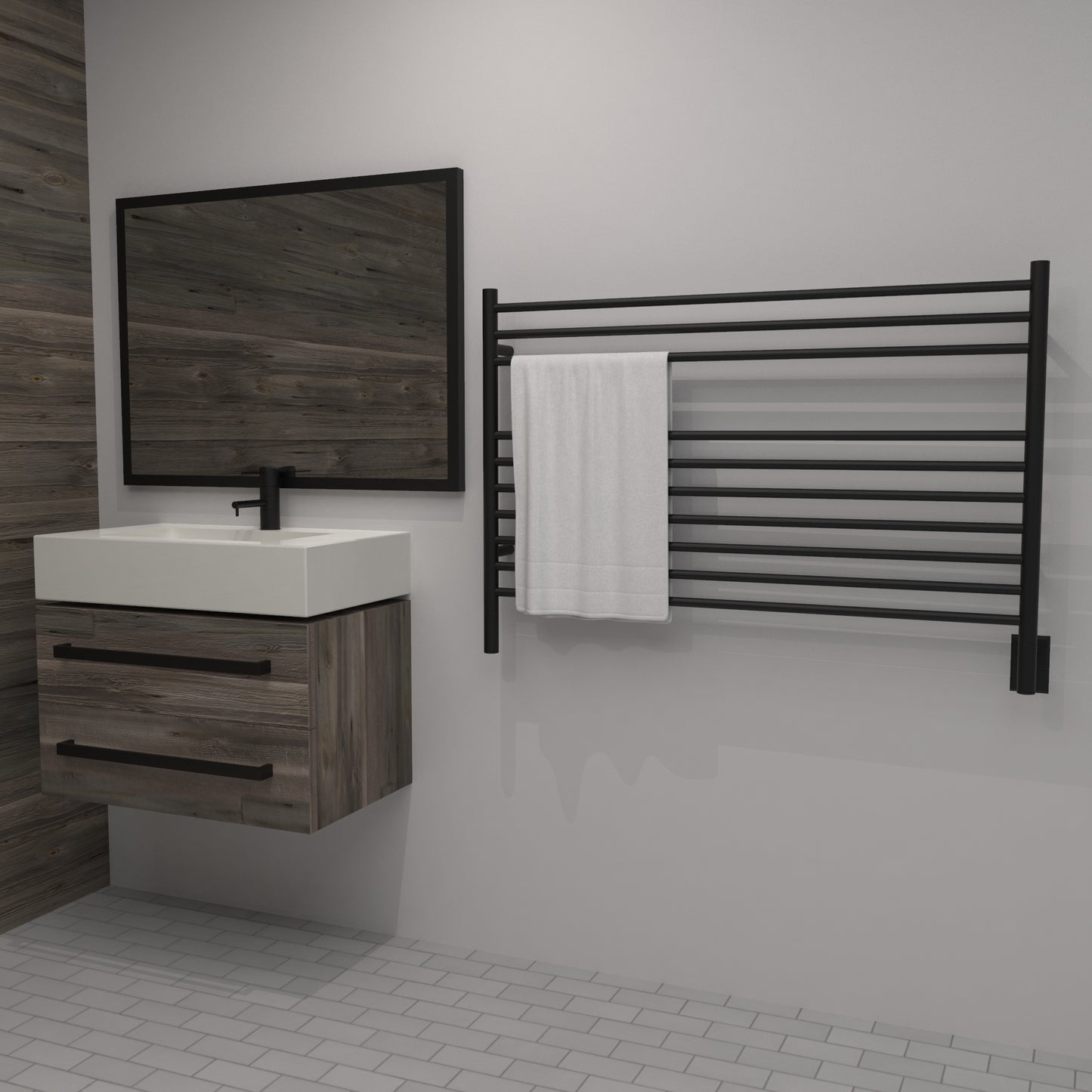 Amba Jeeves L Straight Matte Black Towel Warmer, Hardwired, 10 Bars, W 40" H 27"