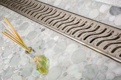 16 Inch Linear Shower Drain Ocean Wave Design by SereneDrains