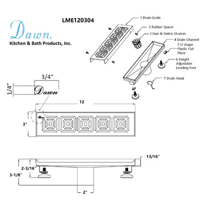 24 Inch Linear Drain with Adjustable Feet, Luxury Polished Finish Drain, Dawn USA LME240304